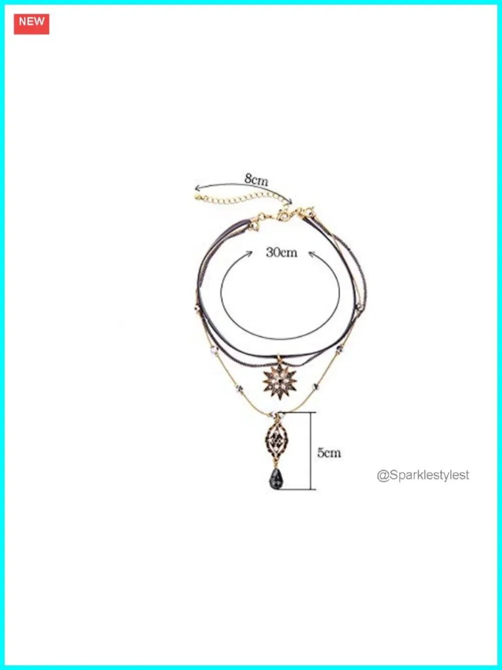 Layered Star Pendant Choker Necklace with Rhinestone Leather Detail